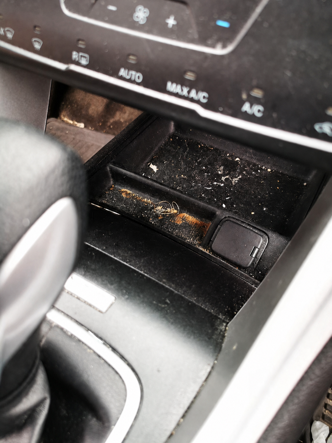 Center console before interior detailing