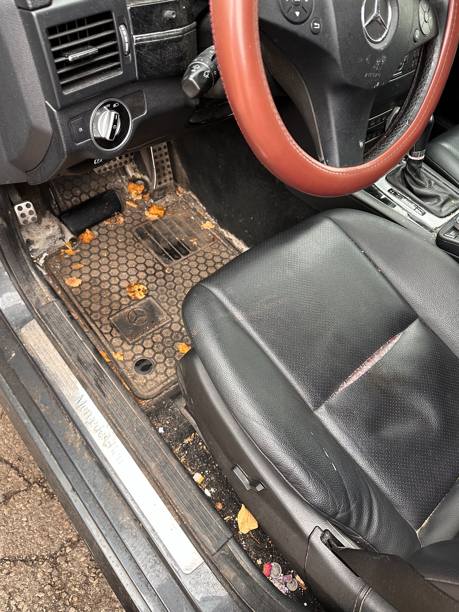 Mercedes driver area before detailing